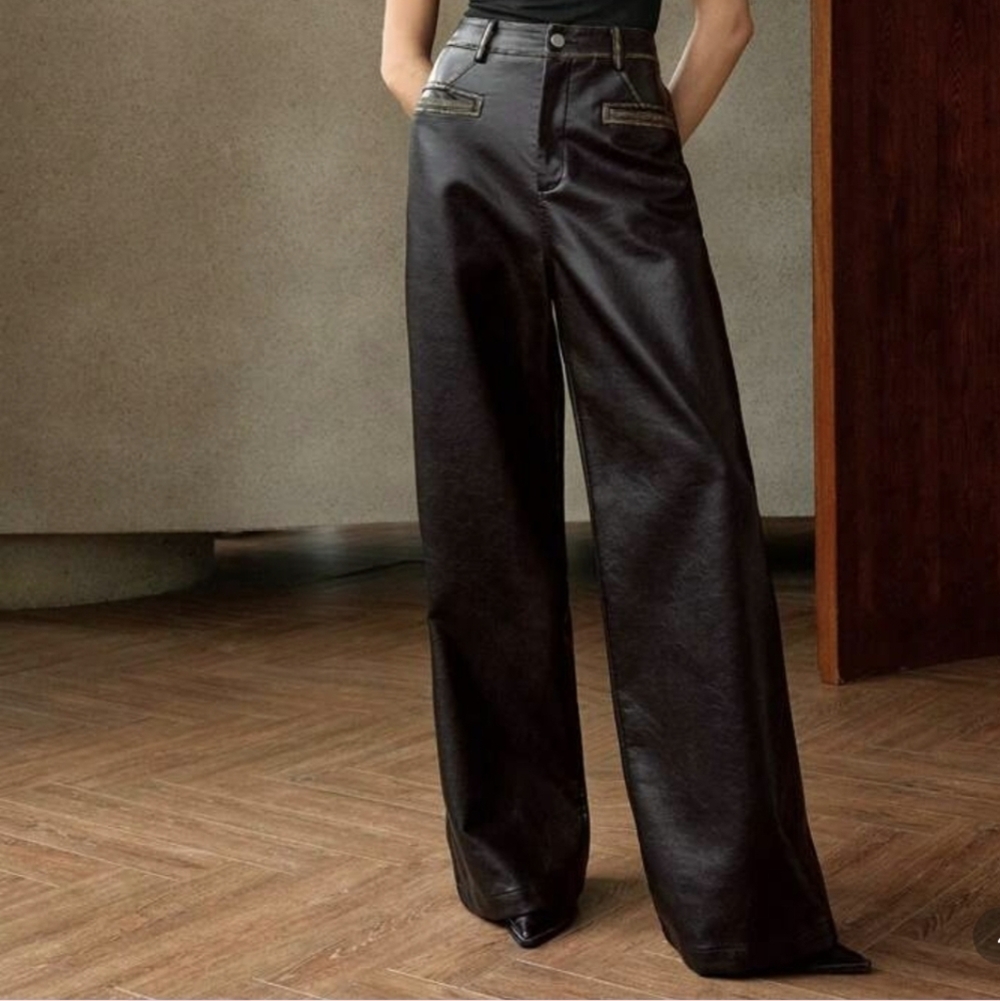 Anewsta Maillard Fashionable Vintage Washed-Out Women Long Pants US4 Chocolate